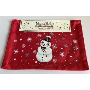 Set Of 4 Johanna Parker Christmas Snowman Placemats Holiday Retro NEW